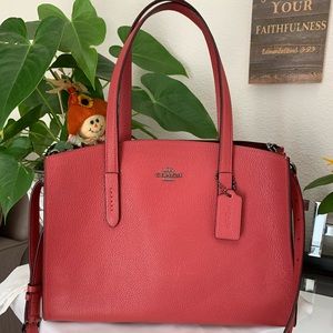 NEW Coach Charlie Red Pebble Leather Tote Satchel